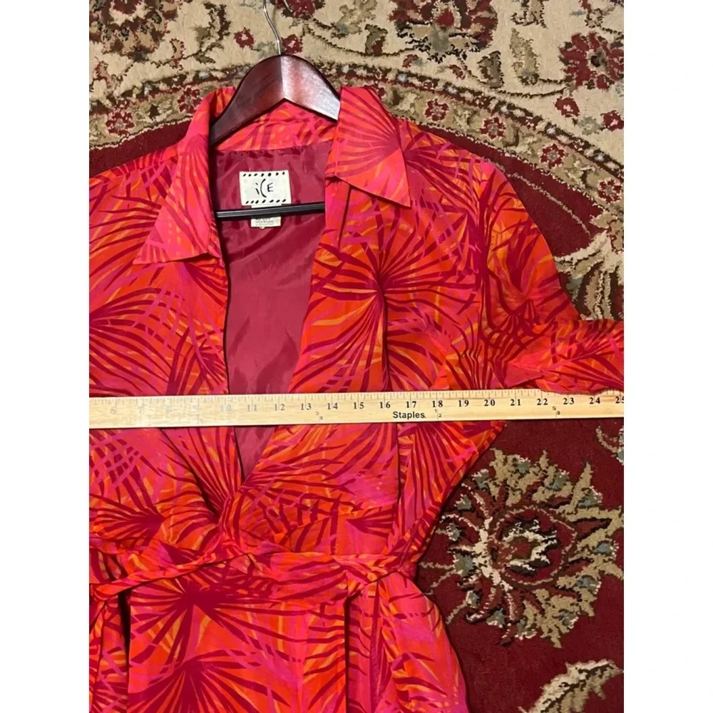 Vintage Y2K ICE Silk Orange Pink Chiffon Fairy core Tropical Wrap Dress Size 16 - Picture 6 of 7